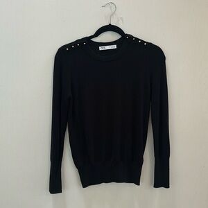 Zara black sweater with gold button detail on shoulder